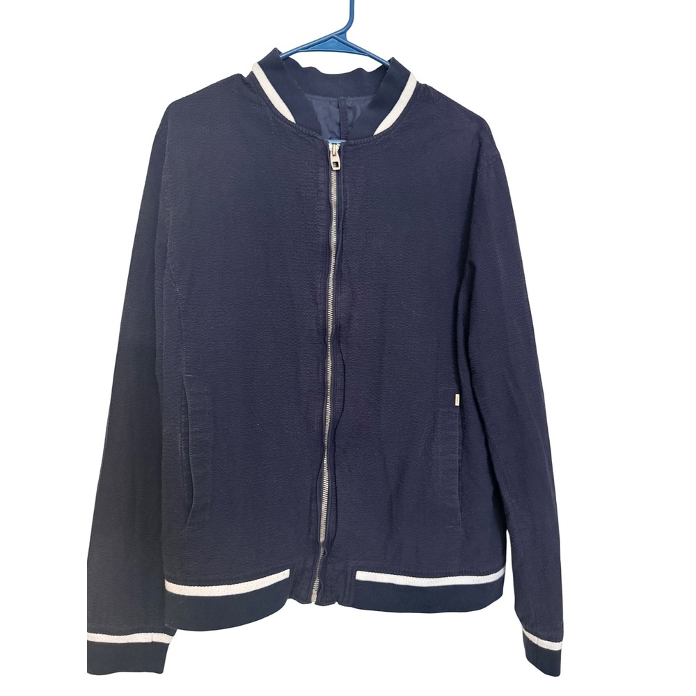 Zara Man Mens Bomber Jacket Navy Blue Striped Trim XL